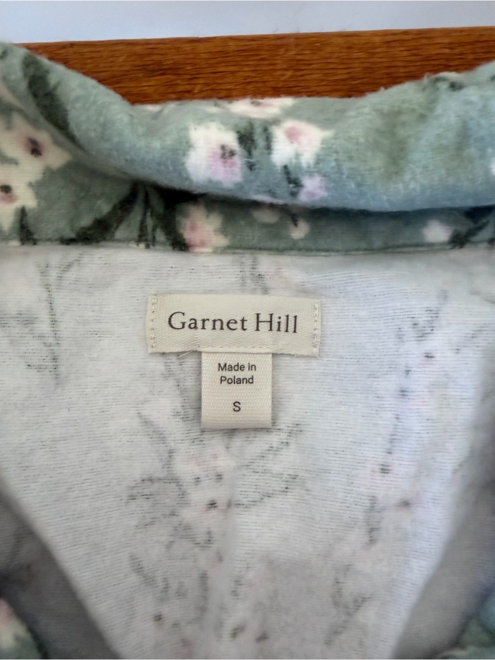 Garnet Hill Flannel Pajama PJ Top Shirt Organic Cotton Green Floral Women’s S - Picture 6 of 10